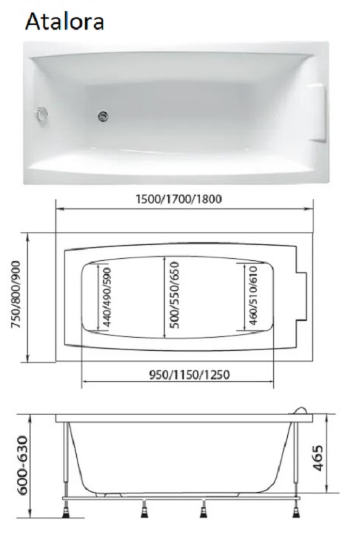 Дополнительное фото №3 Ванна акриловая Atalora 180x80 без каркаса