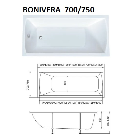 Дополнительное фото №3 Ванна акриловая Bonivera 160x70 без каркаса