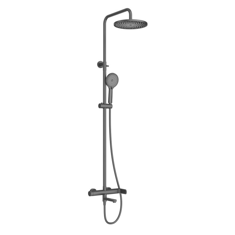 Фото STYLUS-CVD-NOP Душевая стойка со смесителем и изливом, черный матовый