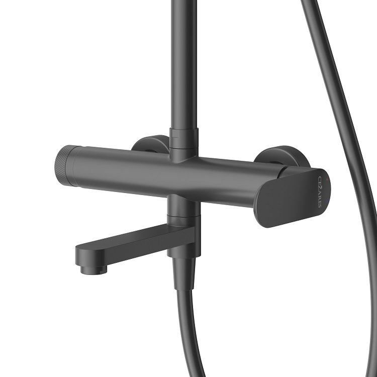 Дополнительное фото №3 STYLUS-CVD-NOP Душевая стойка со смесителем и изливом, черный матовый