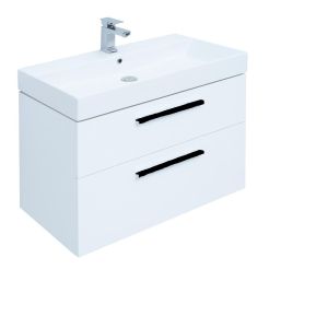 Тумба Aquanet Nova 85 2ящ. белая глянцевая, черные ручки с раковиной Slim Synergy Sanovit 85