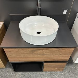 Тумба со столешницей Comforty Штутгарт-75 тёмно-коричневая и раковиной 9110