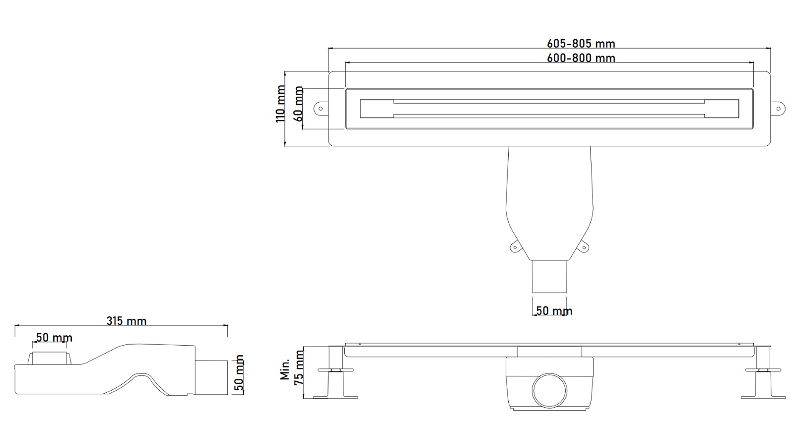 Дополнительное фото №1 Душевой лоток Premium Linear 60см, нерж.сталь COPPER BRUSHED