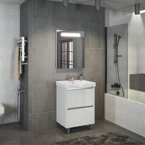 Тумба Comforty Дублин-60 белый глянец с раковиной Comforty 8056 
