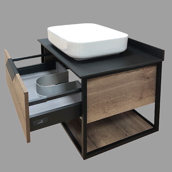 Дополнительное фото №1 Тумба со столешницей Comforty Кёльн-75 дуб тёмный c черной столешницей, с раковиной T-Y9378 