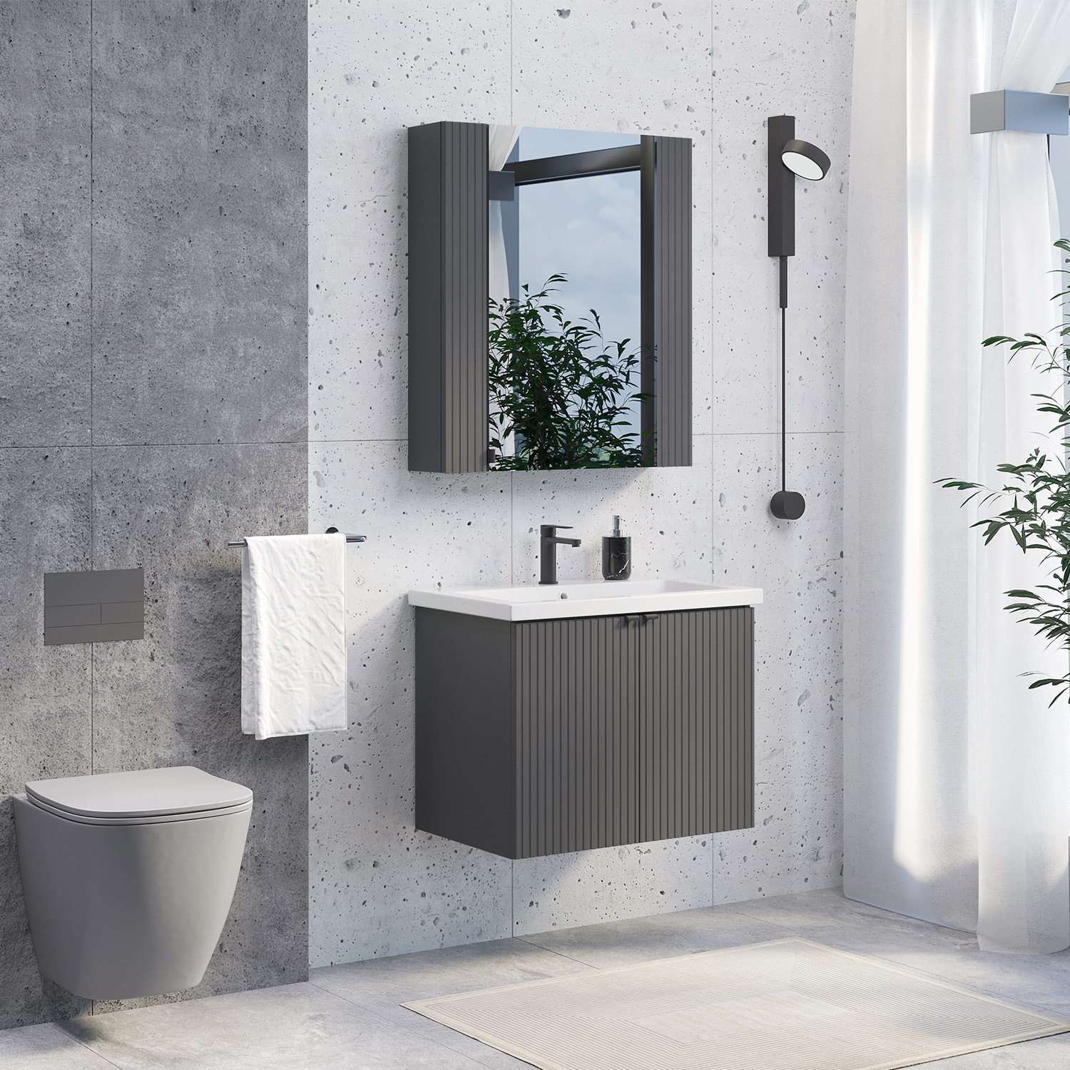 Дополнительное фото №1 Тумба Comforty Лима-70 П антрацит с раковиной Como 70