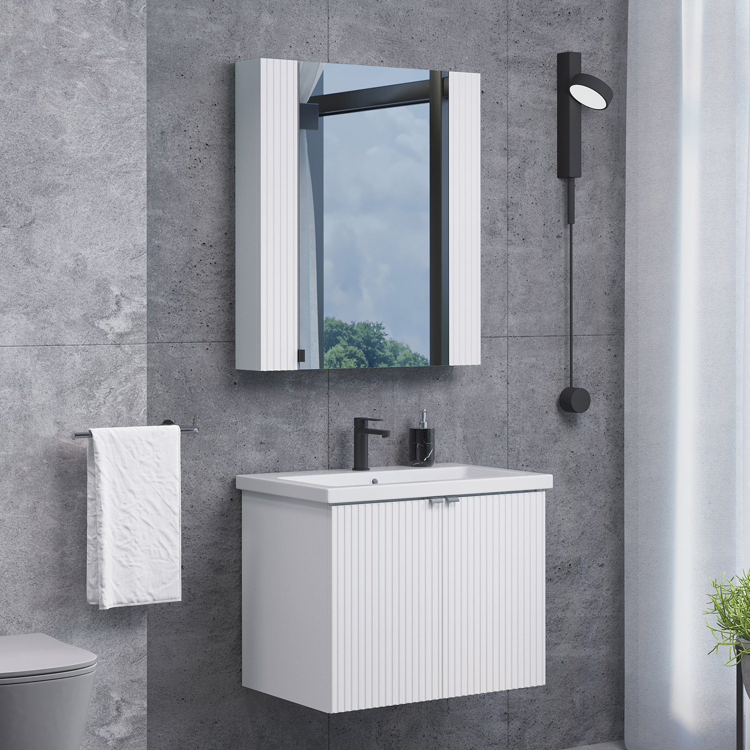 Дополнительное фото №6 Тумба Comforty Лима-70 П белый матовый с раковиной Como 70