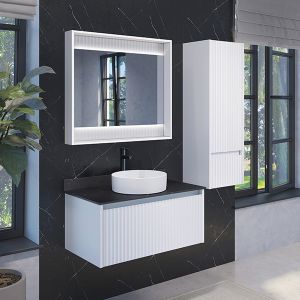 Тумба со столешницей Comforty Марсель 90 белый матовый столешница под мрамор с раковиной 9110