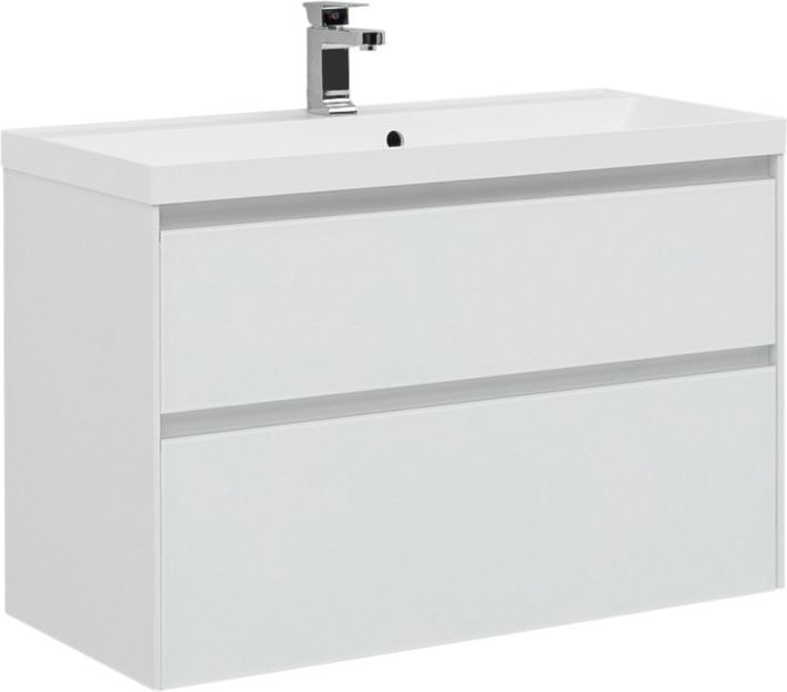 Фото Тумба Aquanet Гласс 100 белая с раковиной Classic-100 