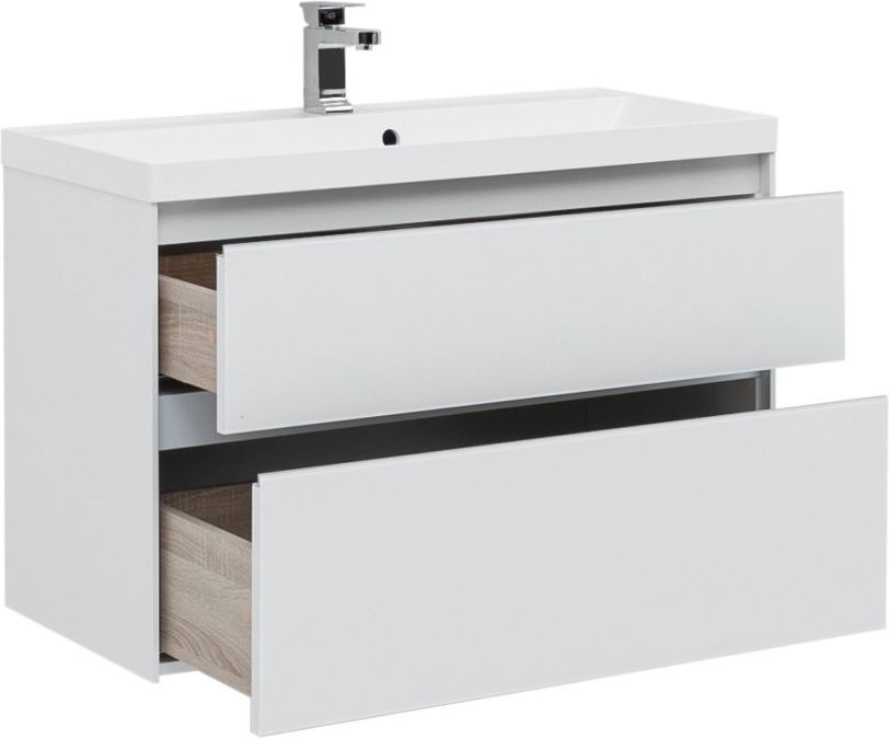 Дополнительное фото №2 Тумба Aquanet Гласс 100 белая с раковиной Classic-100 