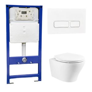 Комплект 3 в 1 Инсталляция с клавишей 201 белый и унитазом Belbagno ACQUA