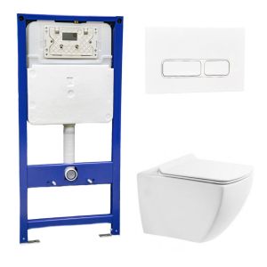 Комплект 3 в 1 Инсталляция с клавишей 201 белый и унитазом Belbagno CARINA