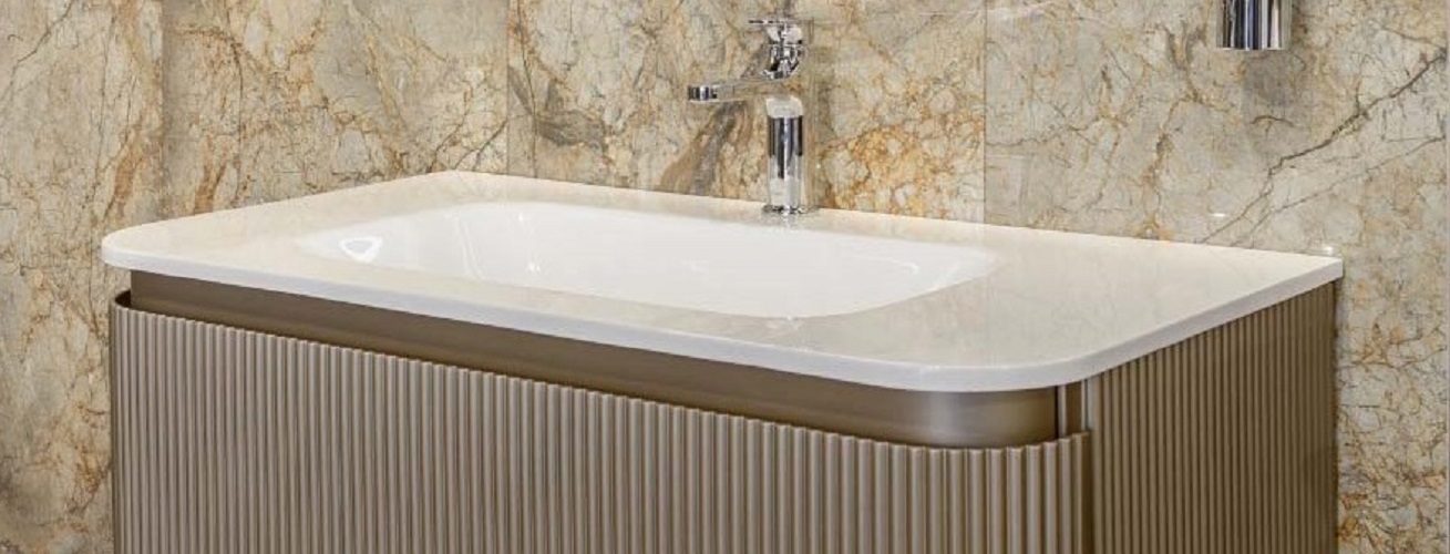 Фото Раковина Ovale 100 см моноблок Белая глянец 1отв