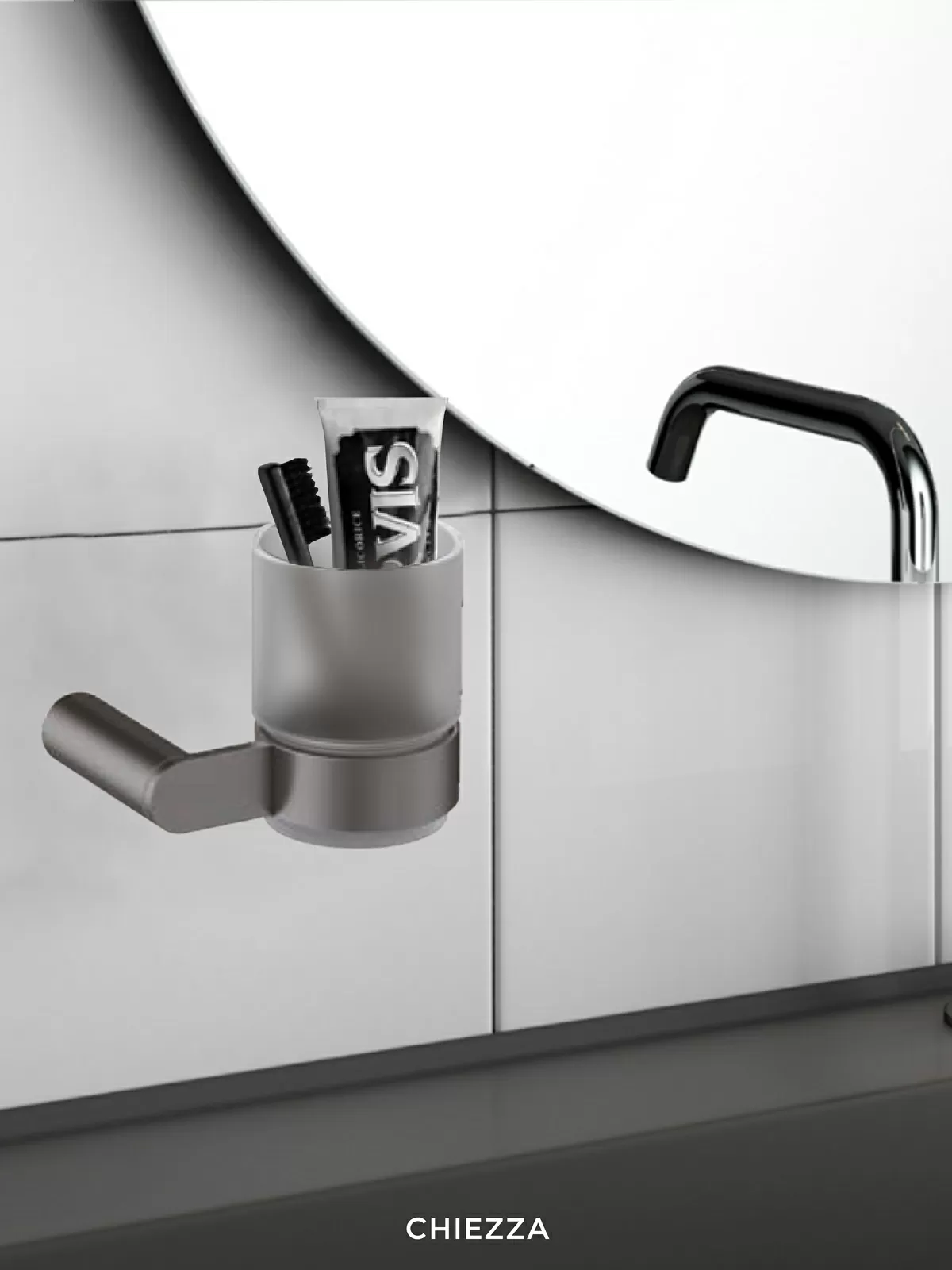 Дополнительное фото №2 Одиночный держатель для стакана Ribago Oval Bathroom, Серый цвет оружейного металла