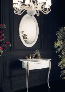 CRISTALLO консоль без узора, глянцевый белый лак + аксессуар золото с раковиной столешницей