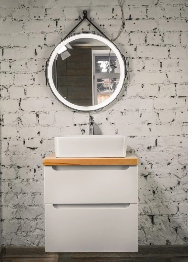 Фото Тумба Wood 60 подвесная белая со столешницей Wood 60 светлая